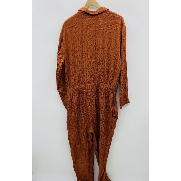 On 34th Womens Size XL Satin Animal-Print Jacquard Jumpsuit Toasted Ginger 287 - Picture 4 of 6